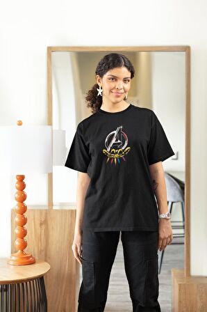 Avengers Karakterleri Sırt Baskılı Tshirt, Unisex Avengers Baskılı Tişört