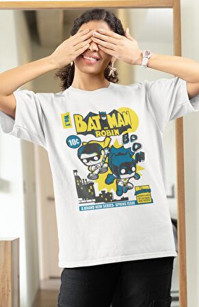 Batman And Robin Baskılı Tshirt, Unisex DC Comics Karakteri Baskılı Tişört