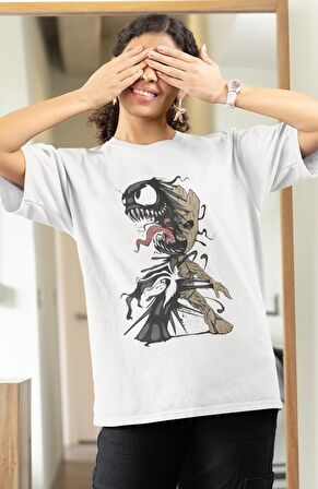 Venom And Groot Baskılı Tshirt, Unisex Marvel Film Baskılı Tişört