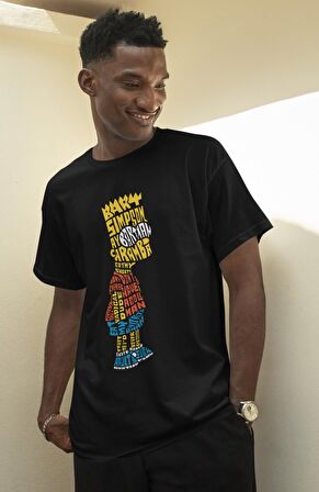 Kaligrafik Bart Simpsons Baskılı Tişört, Erkek-Kadın Kaligrafik Baskılı T-Shirt