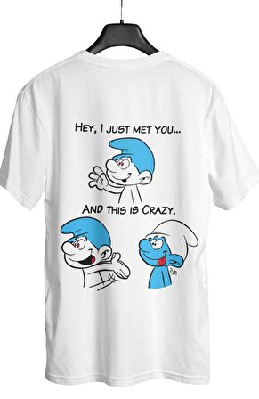 Unisex The Smurfs Yazılı Sırt Baskılı T-shirt, Şirinler Baskılı Tişört