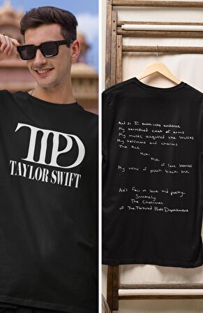 TTPD Taylor Swift Yazılı Sırt Baskılı Tişört,Erkek-Kadın 2024 TTPD Albüm Şarkı Sözü Baskılı T-shirt