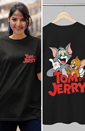 Unisex Tom And Jerry Sırt Baskılı Çift T-shirt, Warner Bros Çizgi Film Baskılı Tişört