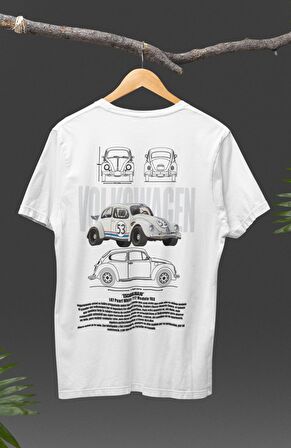 Unisex Oversize Vosvos L87 Pearl White 1963 Sırt Baskılı T-shirt, Araba Yarış Temalı Baskılı Tişört