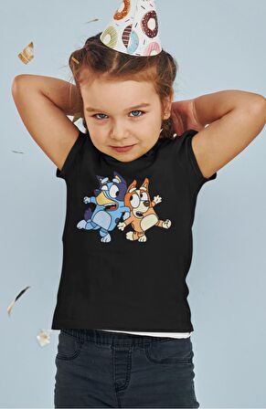 Bluey ve Bingo Baskılı Çocuk Tişört, Unisex Çizgi Film Baskılı Bebek T-Shirt