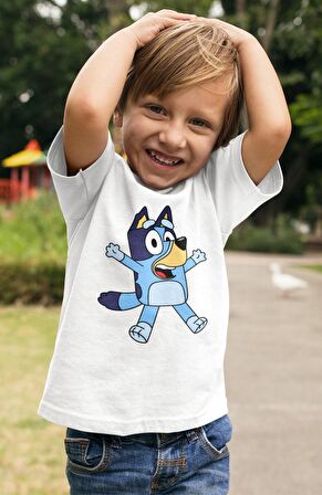 Bluey Baskılı Çocuk Tişört, Unisex Çizgi Film Baskılı Bebek T-Shirt