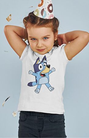 Bluey Baskılı Çocuk Tişört, Unisex Çizgi Film Baskılı Bebek T-Shirt