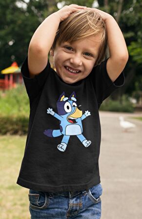 Bluey Baskılı Çocuk Tişört, Unisex Çizgi Film Baskılı Bebek T-Shirt