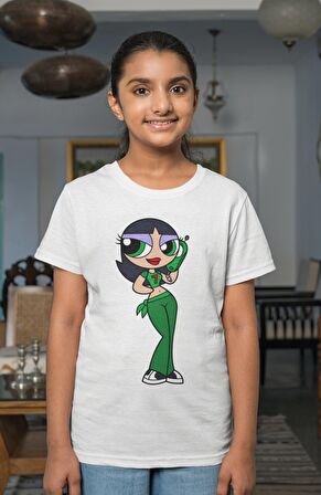 Powerpuff Girls Buttercup Baskılı Kız Çocuk Tişört, Çizgi Film Baskılı Kız Bebek T-Shirt