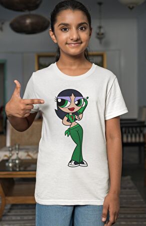 Powerpuff Girls Buttercup Baskılı Kız Çocuk Tişört, Çizgi Film Baskılı Kız Bebek T-Shirt