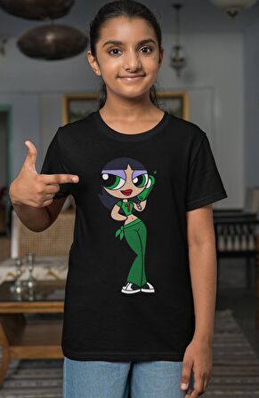 Powerpuff Girls Buttercup Baskılı Kız Çocuk Tişört, Çizgi Film Baskılı Kız Bebek T-Shirt