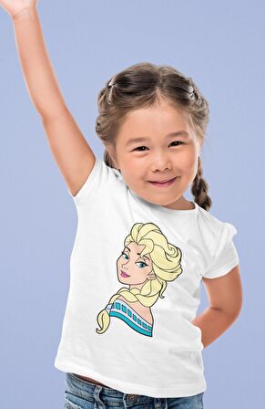 Frozen Elsa Baskılı Kız Çocuk Tişört, Karlar Ülkesi Baskılı Kız Bebek T-Shirt