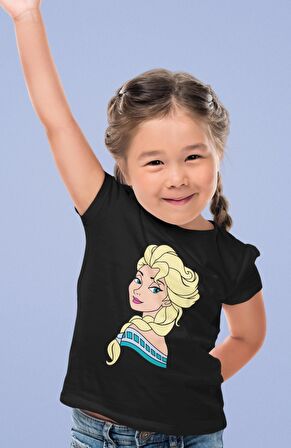 Frozen Elsa Baskılı Kız Çocuk Tişört, Karlar Ülkesi Baskılı Kız Bebek T-Shirt