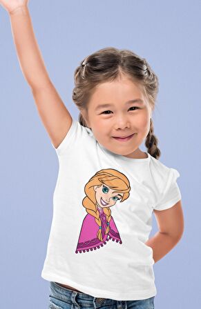 Frozen Anna Baskılı Kız Çocuk Tişört, Karlar Ülkesi Baskılı Kız Bebek T-Shirt