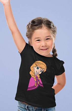 Frozen Anna Baskılı Kız Çocuk Tişört, Karlar Ülkesi Baskılı Kız Bebek T-Shirt