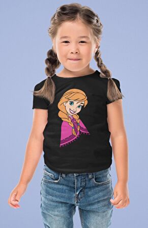 Frozen Anna Baskılı Kız Çocuk Tişört, Karlar Ülkesi Baskılı Kız Bebek T-Shirt