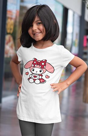 Kalpli Melody Baskılı Kız Çocuk Tişört, Hello Kitty Melody Baskılı Kız Bebek T-Shirt