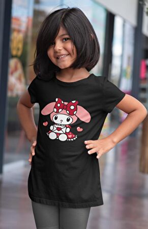 Kalpli Melody Baskılı Kız Çocuk Tişört, Hello Kitty Melody Baskılı Kız Bebek T-Shirt