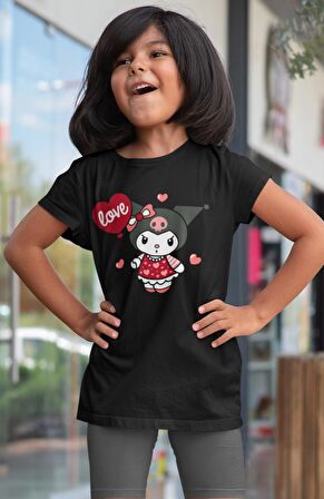 Love Kuromi Baskılı Kız Çocuk Tişört, Hello Kitty Kuromi Baskılı Kız Bebek T-Shirt