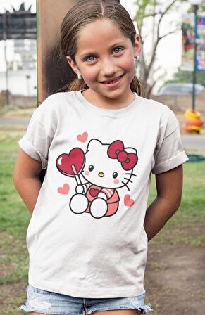 Kalpli Şekerli Hello Kitty Baskılı Kız Çocuk Tişört, Hello Kitty Baskılı Kız Bebek T-Shirt