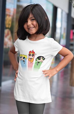 Powerpuff Girls Baskılı Kız Çocuk Tişört, Buttercup Blossom Bubbles Baskılı Kız Bebek T-Shirt