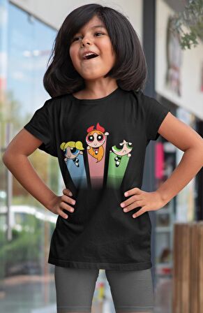 Powerpuff Girls Baskılı Kız Çocuk Tişört, Buttercup Blossom Bubbles Baskılı Kız Bebek T-Shirt