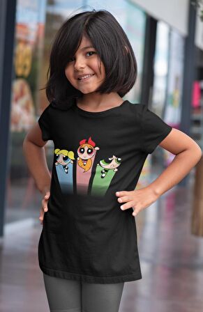 Powerpuff Girls Baskılı Kız Çocuk Tişört, Buttercup Blossom Bubbles Baskılı Kız Bebek T-Shirt