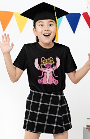 Angel Baskılı Kız Çocuk Tişört, Stitch Angel Baskılı Kız Bebek T-Shirt