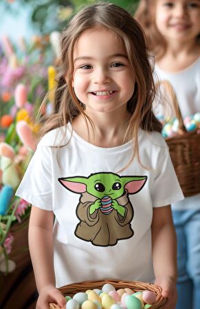 Baby Yoda Baskılı Çocuk Tişört, Unisex Star Wars Baskılı Bebek T-Shirt