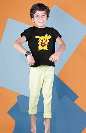 Pikachu Baskılı Çocuk Tişört, Unisex Pokemon Baskılı Bebek T-Shirt