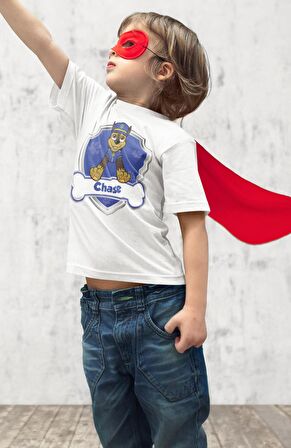 Paw Patrol Chase Baskılı Çocuk Tişört, Unisex Çizgi Film Baskılı Bebek T-Shirt