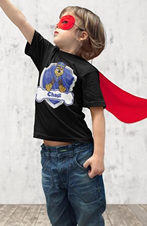 Paw Patrol Chase Baskılı Çocuk Tişört, Unisex Çizgi Film Baskılı Bebek T-Shirt