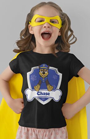 Paw Patrol Chase Baskılı Çocuk Tişört, Unisex Çizgi Film Baskılı Bebek T-Shirt