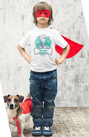 Paw Patrol Everest Baskılı Çocuk Tişört, Unisex Çizgi Film Baskılı Bebek T-Shirt