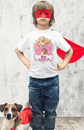 Paw Patrol Skye Baskılı Çocuk Tişört, Unisex Çizgi Film Baskılı Bebek T-Shirt