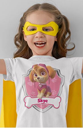 Paw Patrol Skye Baskılı Çocuk Tişört, Unisex Çizgi Film Baskılı Bebek T-Shirt