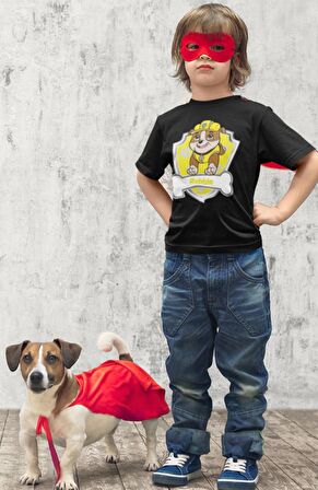 Paw Patrol Rubble Baskılı Çocuk Tişört, Unisex Çizgi Film Baskılı Bebek T-Shirt