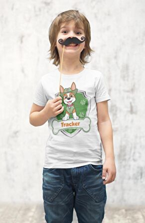 Paw Patrol Tracker Baskılı Çocuk Tişört, Unisex Çizgi Film Baskılı Bebek T-Shirt