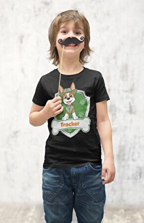 Paw Patrol Tracker Baskılı Çocuk Tişört, Unisex Çizgi Film Baskılı Bebek T-Shirt