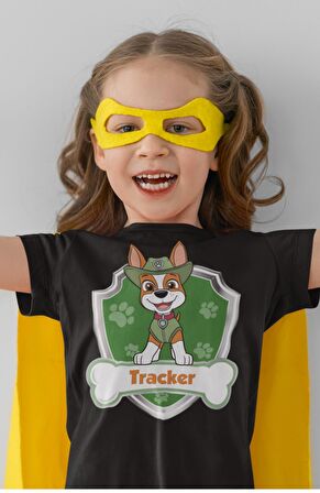 Paw Patrol Tracker Baskılı Çocuk Tişört, Unisex Çizgi Film Baskılı Bebek T-Shirt