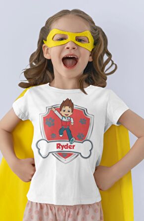 Paw Patrol Ryder Baskılı Çocuk Tişört, Unisex Çizgi Film Baskılı Bebek T-Shirt