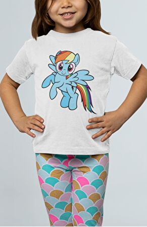 My Little Pony Rainbow Dash Baskılı Çocuk Tişört, Unisex Çizgi Film Baskılı Bebek T-Shirt