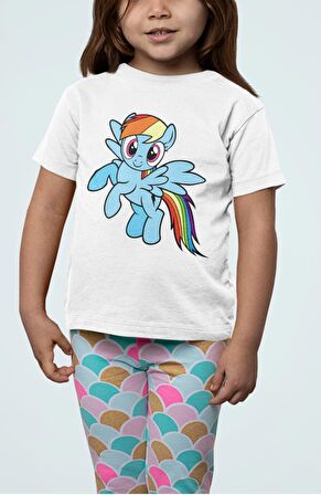 My Little Pony Rainbow Dash Baskılı Çocuk Tişört, Unisex Çizgi Film Baskılı Bebek T-Shirt