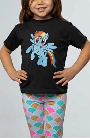 My Little Pony Rainbow Dash Baskılı Çocuk Tişört, Unisex Çizgi Film Baskılı Bebek T-Shirt