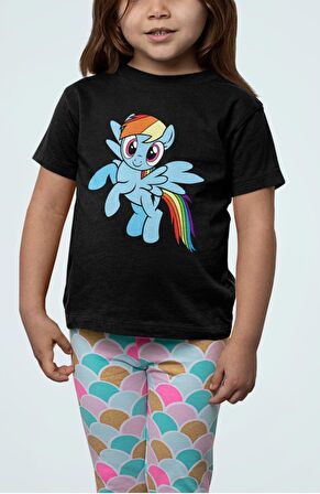 My Little Pony Rainbow Dash Baskılı Çocuk Tişört, Unisex Çizgi Film Baskılı Bebek T-Shirt