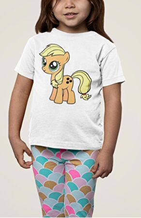 My Little Pony Applejack Baskılı Çocuk Tişört, Unisex Çizgi Film Baskılı Bebek T-Shirt