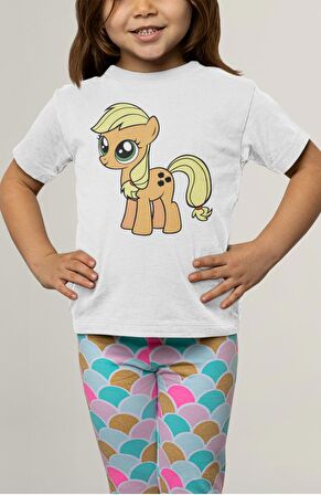 My Little Pony Applejack Baskılı Çocuk Tişört, Unisex Çizgi Film Baskılı Bebek T-Shirt