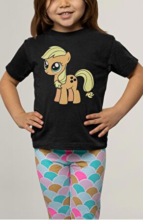 My Little Pony Applejack Baskılı Çocuk Tişört, Unisex Çizgi Film Baskılı Bebek T-Shirt