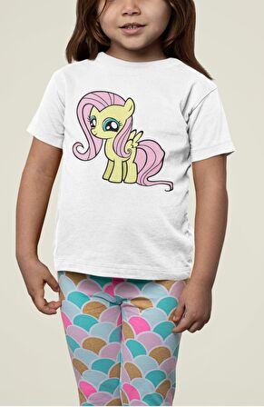 My Little Pony Fluttershy Baskılı Çocuk Tişört, Unisex Çizgi Film Baskılı Bebek T-Shirt