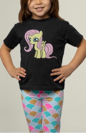 My Little Pony Fluttershy Baskılı Çocuk Tişört, Unisex Çizgi Film Baskılı Bebek T-Shirt